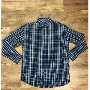 Stetson Flip Cuff Button Up Shirt Blue Plaid Men's L Cotton Long Sleeve Western